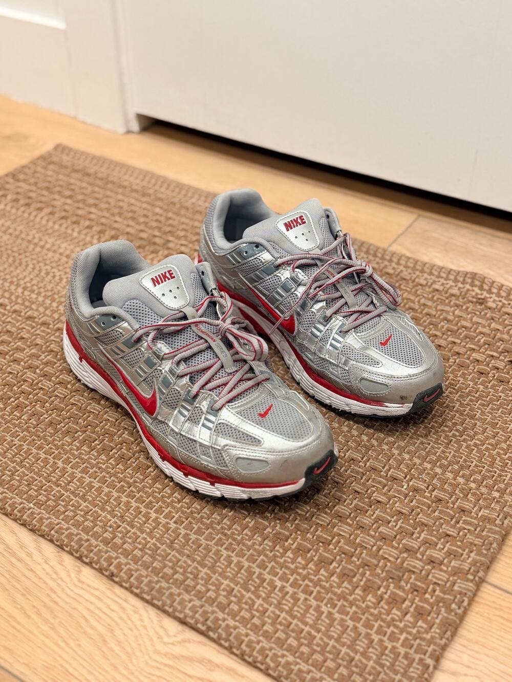 Nike P-6000 Metallic Silver Gym Red Men’s Sneakers Size 11.5